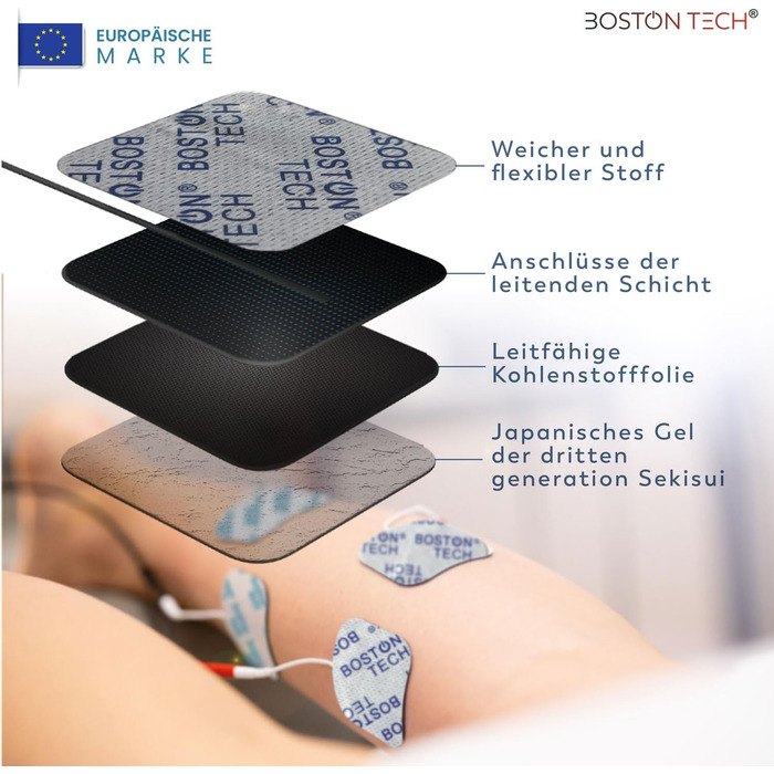 Пристрій TENS Boston Tech ME89 PRO: терапія болю, EMS, 7 режимів, стимуляція м'язів, 4 електроди, 9V батарея, захист від падінь, кейс