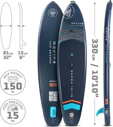 Надувний SUP-борд Movino Garda Allround 10'10' (330x81x15см) 2в1, комплект, до 150 кг, Navy-Orange