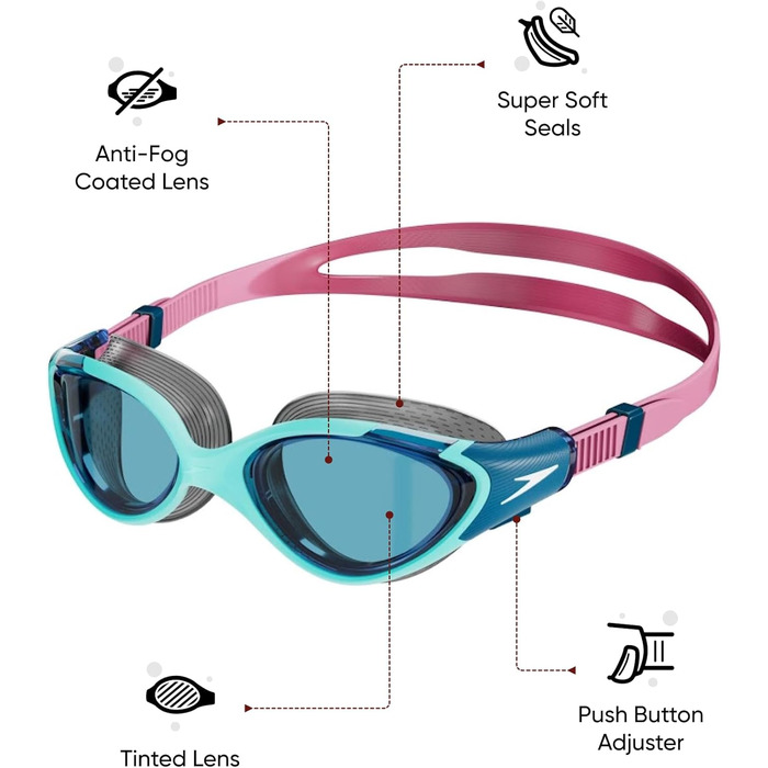 Жіночі окуляри для плавання Speedo Biofuse 2.0, антифог, антипотік, зручна посадка, універсальний розмір, сині