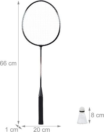 Набір для бадмінтону Relaxdays з сумкою, міцні м'ячі, ракетки для дітей та дорослих, висота 66 см, ширина 20,7 см, сірий, 2 ракетки