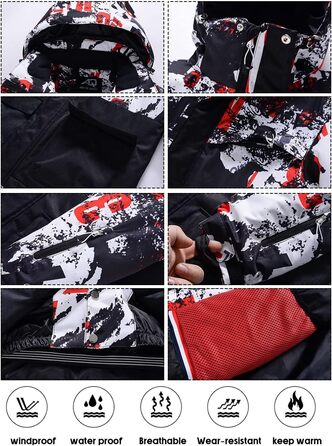 RIUIYELE Комплект чоловічий: куртка та штани для катання на лижах, тепла зимова куртка з підігрівом, качулка, для сноуборду та гірськолижного спорту, Orange/Abendrot, розмір L