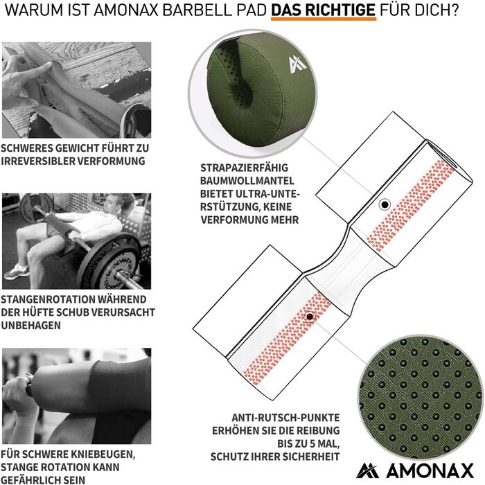 Amonax м'яка накладка на гриф для штанги, товстий захист шиї, барбел пад для присідань, хіп трасту, фітнесу та силових тренувань, зелена