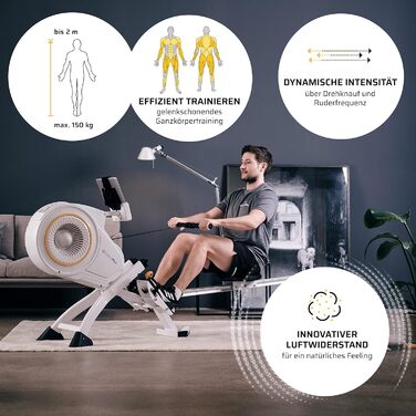 Гребний тренажер SportPlus для дому з регулюванням опору (8 рівнів), сумісний з додатком, тиха робота, вантажопідйомність до 150 кг, Snow/Sun (сумісний з додатком, новий дизайн)