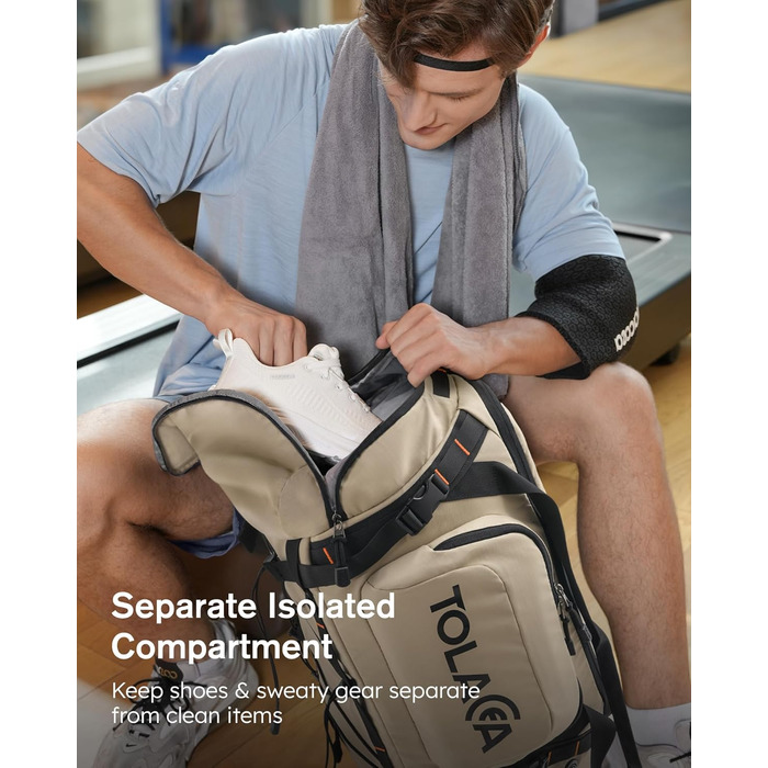 Спортивна сумка-рюкзак Tolaccea для чоловіків та жінок – велика дорожня сумка з відділенням для взуття, мокрою одежі та ноутбука (15,6'') – водонепроникна сумка-мішок для відпочинку, фітнесу, спорту та подорожей (Хакі, 40л)