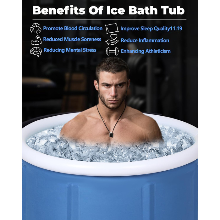 Ейсбад XL для спортсменів та дорослих: ванна для крижаного занурення на 105 галонів з кришкою, блакитна