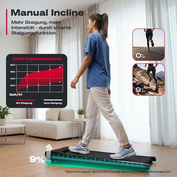 Sportstech Walking Pad: Ходункова доріжка для дому з регулюванням нахилу до 5% | 1-6 км/год, з підключенням до додатку | Для дому, офісу, з лічильником кроків, легка та компактна, з транспортними роликами | WalkMate до 120 кг