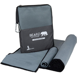 Набір рушників BEARZ Outdoor з мікрофібри (120x60см + маленьке рушник для обличчя) - легкі пляжні, спортивні та туристичні рушники, швидковисихаючі, для кемпінгу та фітнесу, блакитний (космічний сірий)
