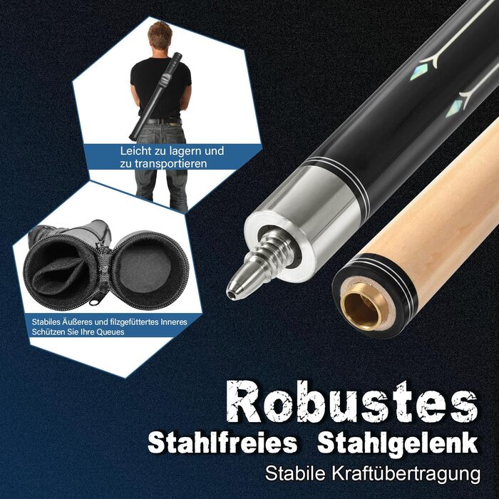 Більярдний кий Pool Queue, 58 дюймів, канадський клен, професійний, синьо-білий