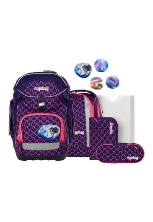 Дитячий ергономічний шкільний рюкзак ergobag Schulranzen-Set, набір з 6 предметів для 1 класу початкової школи, Перламутровий ведмідь - Фіолетовий