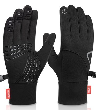 Зимові рукавички Benirap для чоловіків та жінок, вітрозахисні, з підтримкою сенсорного екрану, неслизькі, спортивні, теплі, для активного відпочинку, їзди на велосипеді, бігу, прогулянок з собакою. Чорний колір, модель TM01