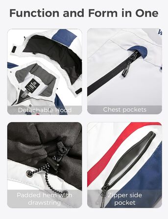 Чоловіча водонепроникна куртка Wantdo для катання на лижах, вітрозахисна спортивна куртка для активного відпочинку, тепла зимова куртка для снігу, гірська куртка, XXL, біло-червона