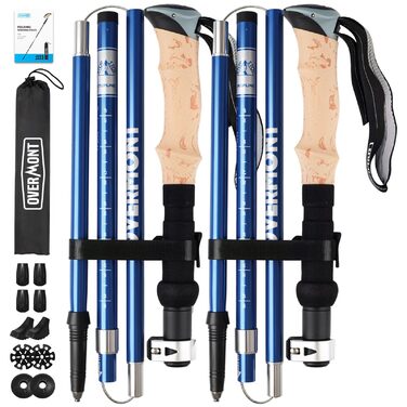 Телескопічні палиці для трекінгу та скандинавської ходьби Overmont, легкі алюмінієві, регульовані 105-125 см, 1 пара з набором насадок для різних типів поверхні