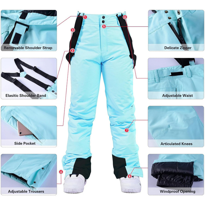 Комплект гірськолижний (куртка та штани) від ALSOGO: водонепроникний, знімний капюшон, для катання на лижах та сноуборді (XXL, TY133BluW, блакитний)