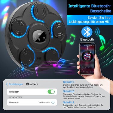 Музична боксерська машина Beatpunch LED з рукавичками. Smart боксерська машина для дому з музикою, для дорослих та дітей. Ідеально для індивідуальних тренувань (black-1)