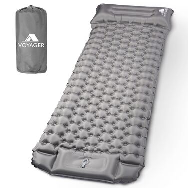Самонадувний килимок для кемпінгу Voyager Single Ultraleicht (40D Nylon + TPU), сірий, для туризму, піших прогулянок, рюкзаків