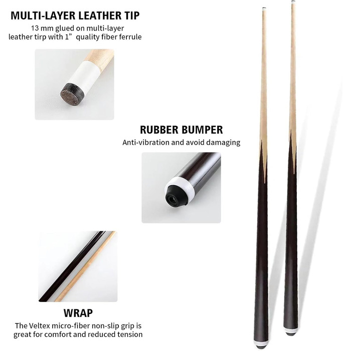 Біліардна кість для більярду JX, 58 дюймів, 18 Oz, канадський клен, набір 2 шт.