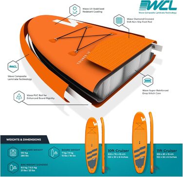 Надувний SUP-борд Wave Tourer Premium: комплект з аксесуарами | Широкий, з неслизьким покриттям, для юніорів та дорослих