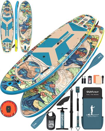 Надувний SUP-борд для Stand Up Paddling 15 см, з рюкзаком, міцний комплект аксесуарів, блакитний