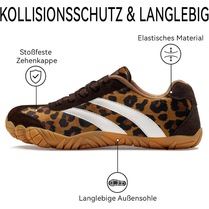 Босоніжні кросівки Retro Sneaker унісекс — легке мінімалістичне взуття для трейлу та прогулянок, дихаючі прогулянкові кросівки з антиковзаючим протектором, леопардовий принт, 40 EU