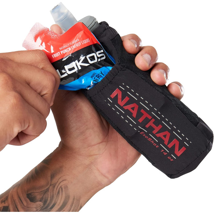 Nathan ExoDraw Grip Free Running Soft Flask 530 мл, BPA-free, з чохлом, сталь-сірий/чорний/червоний, пляшка для води для бігу