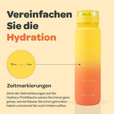Фляга для води Hydracy 1л з вбудованим фрутом - спортивна пляшка BPA-free з таймером, не протікає, без конденсату, салатовий-блакитний градієнт (жовто-кораловий)