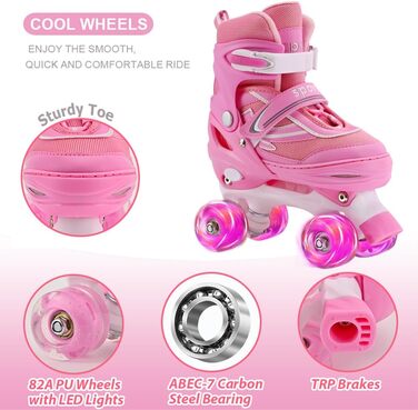 Дитячі ролики Kinder Quad для дівчаток та хлопчиків, 4 розміри, регульовані, для занять в приміщенні та на вулиці (M (34-37), Рожеві)