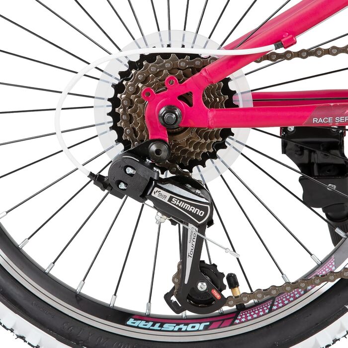 JOYSTAR Lubbock 20/24 дюймове дитяче гірське велосипед для хлопчиків та дівчаток 7-12 років (білий борт, 1/7 швидкостей, червоний, 24 дюйми)