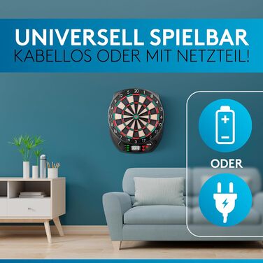 Електронний дартс DartPro DAS ORIGINAL - Професійна кидкова мішень з 6 дротиками, бездротова, 65 варіантів ігор, Double IN/Double OUT