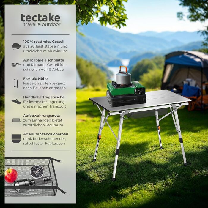 Складаний туристичний стіл Tectake® 90 x 52 см, алюміній, сірий (сільвер)