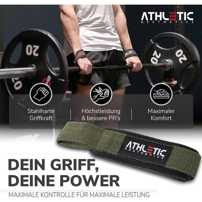 Підтримуючі ремені для важкої атлетики Athletic Aesthetics - Професійні ремені для підйому штанги 60 см для фітнесу, важкої атлетики, станової тяги (парні) - для жінок та чоловіків (оливковий)