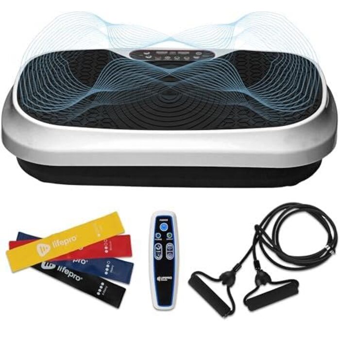 Віброплатформа Lifepro Waver Mini з пультом та гумовими петлями - компактний вібраційний тренажер для лімфодренажу, тонусу м'язів, 99 рівнів інтенсивності, 10 програм (біла)