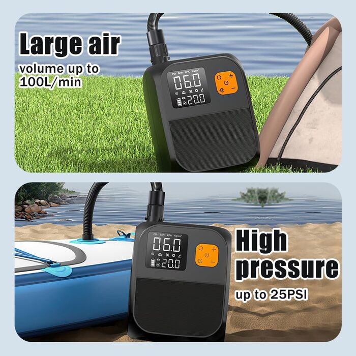 Електричний насос для SUP дошки OBEST з акумулятором 8000mAh, LED ліхтарик, швидка інфляція для SUP, кайтсерфінгу, намету, матрацу, каяка