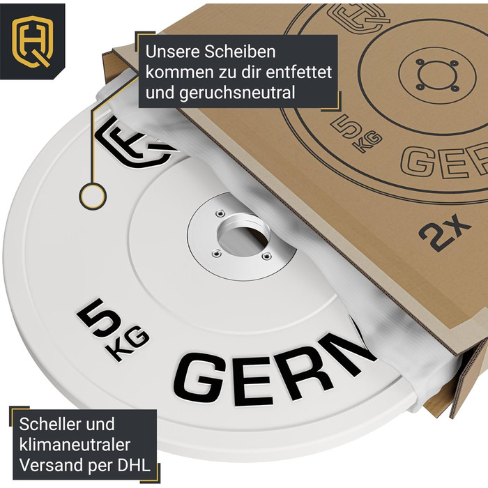 Комплект змагальних бамперних дисків HQ Germany 50 мм, 5–25 кг, сертифіковані IWF, REACH, для штанги