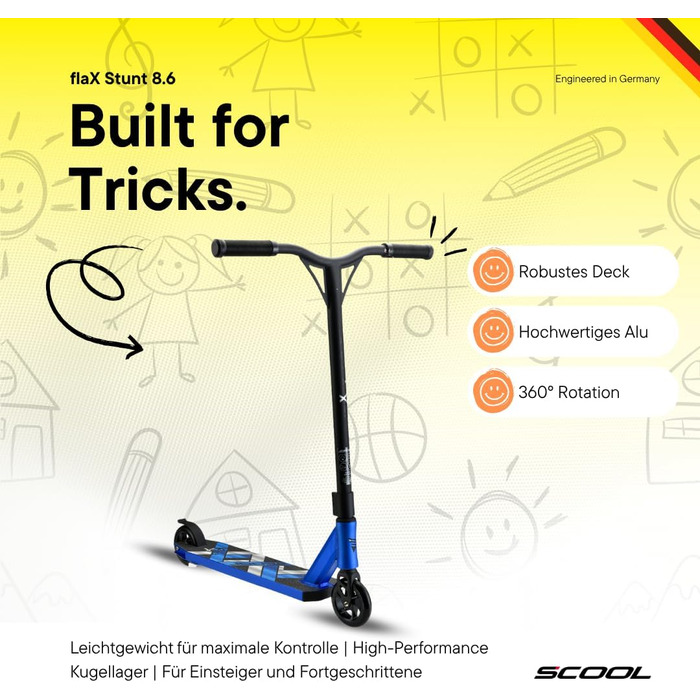 S'COOL Скутер для фристайлу – дитячий стент-скутер для дітей та підлітків від 6 років (Blue)