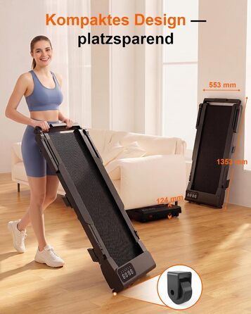 Бігова доріжка Superun Walking Pad з нахилом 6%, для дому, з додатком, до 136 кг, чорна. Швидкість до 12 км/год, режим для роботи за столом.