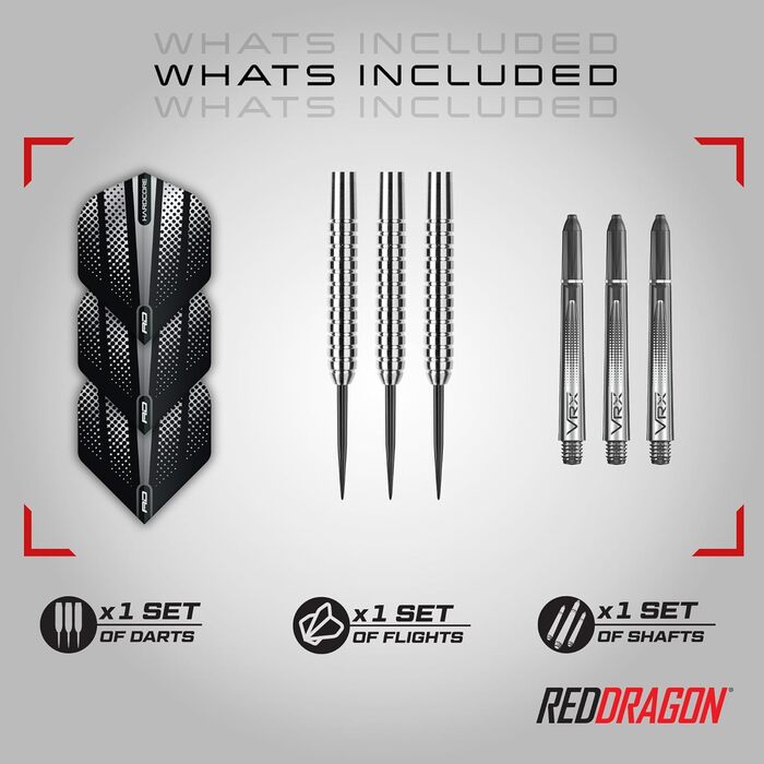 Дартс набір RED DRAGON Rebels 23 г, вольфрамові сталеві наконечники, з оперенням та шафтами