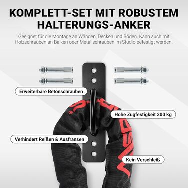 Тренажер Battle Rope MSports Professional Studio Qualität 15 м, 5 см | Серальній тренажер для фітнесу, штанговий тренажер, чорний/червоний