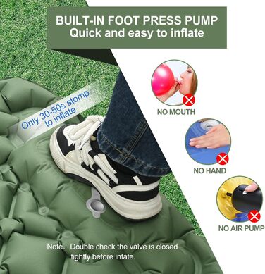 Саморозгортальний килимок для кемпінгу Podazz - ультралегка спальна матрац з подушкою, 10 см товщина, водонепроникний, з вбудованим насосом для туризму (блакитний)