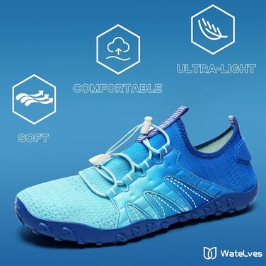 Чоботи для плавання WateLves: чоловічі та жіночі, для пляжу, басейну, серфінгу, 41 EU, світло-блакитні