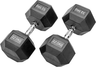 Гантелі Hexagon Studio 65 кг (2×32,5 кг), прогумовані, чорні
