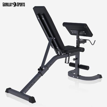 Лава для жиму Gorilla Sports® з регулюванням, до 250 кг - багатофункціональна лава для силових тренувань, прес, біцепс, чорна