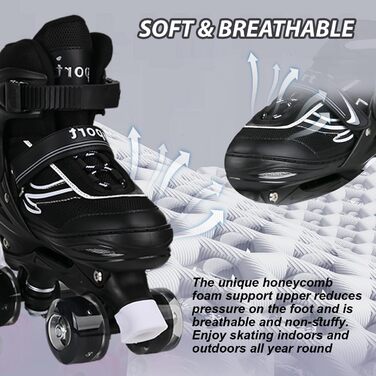 Дитячі ролики Kinder для дівчаток та хлопчиків, регульовані, 4 розміри, чорні