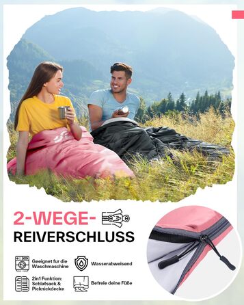 Сплячий мішок літній Sportneer 190x85 см: легкий, водонепроникний, для кемпінгу, походів, подорожей (рожевий)