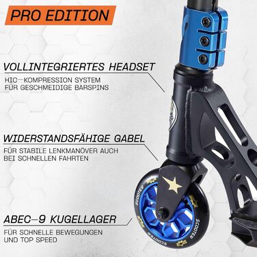 Трюковий самокат STAR SCOOTER 110мм, алюмінієвий, ABEC-9, для дітей від 8 років, для міста, HIC, для досвідчених