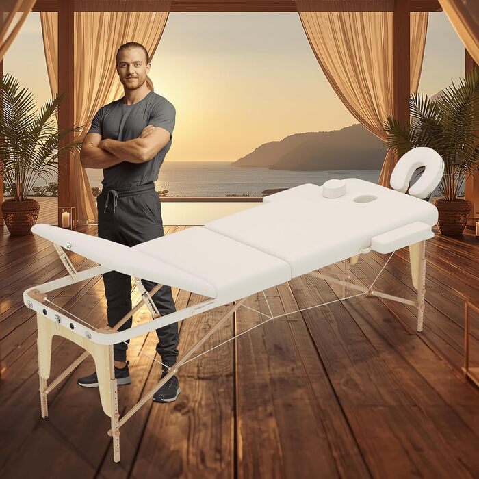 Масажний стіл Beltom® Mobile Massagetisch 195x70 см, складаний, 3 зони, косметологічний, з тасьмою - кремовий колір