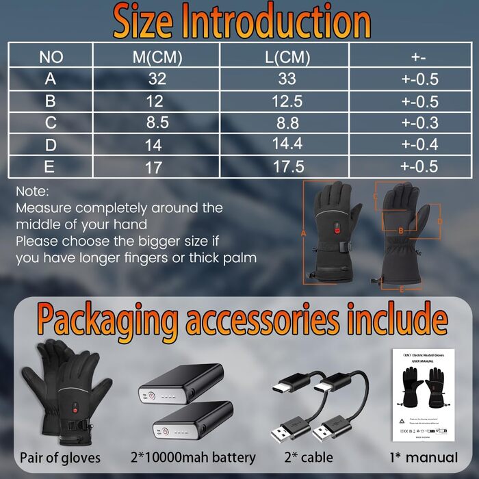Гріючі рукавиці з акумулятором 7.4V 20000mAh, 3 режими нагріву. Електричні рукавиці з підігрівом для жінок та чоловіків. Ідеально для катання на лижах, велосипеді, піших прогулянок та мотоциклі. Колір: чорний, розмір M