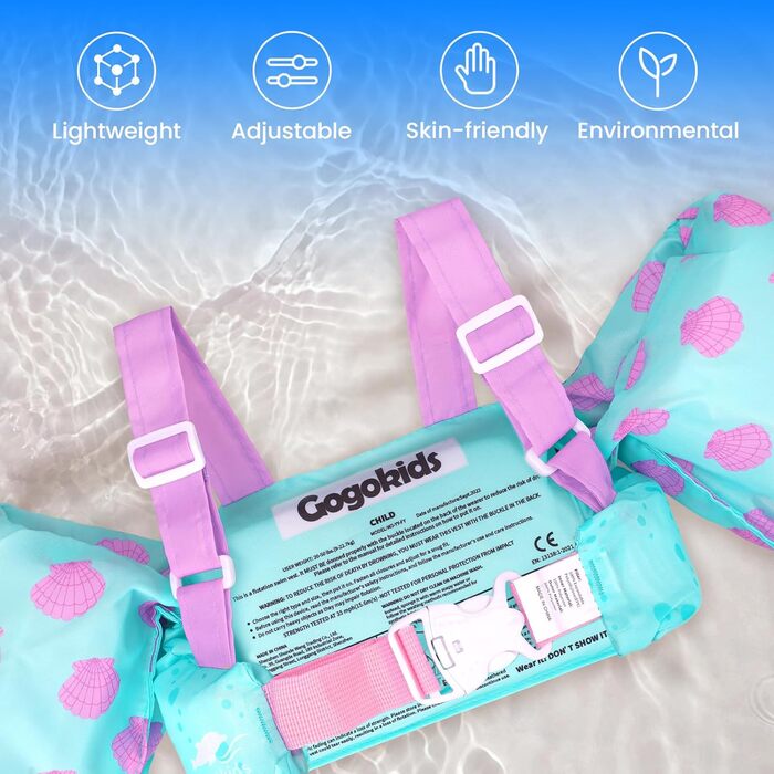 Спасальні жилети для плавання Gogokids для дітей 2-6 років (15-30 кг) з рукавами, фіксація на липучках, Lila Meerjungfrau
