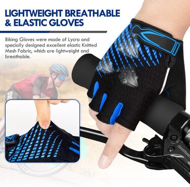 Велосипедні рукавички без пальців з гелевою подушкою для жінок та чоловіків. Дихаючі, неслизькі рукавички для шосе, MTB, тренувань, фітнесу, спорту. Колір: блакитний, розмір: L
