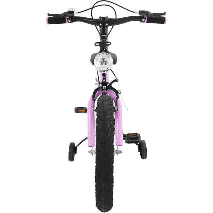 Дитячий велосипед 16 дюймів для хлопчиків та дівчаток, сталевий, 5-8 років, з бічними колесами та регулюванням висоти, рожевий + LED-ліхтар