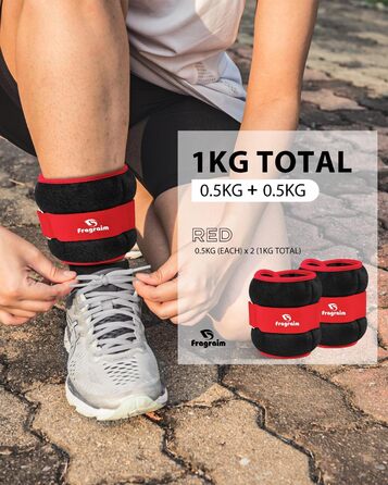 Важкі манжети для ніг та зап'ясть Fragraim (1/2/3/4/5/6/10 кг, 0,5 кг * 2) - для фітнесу, бігу, гімнастики, червоний